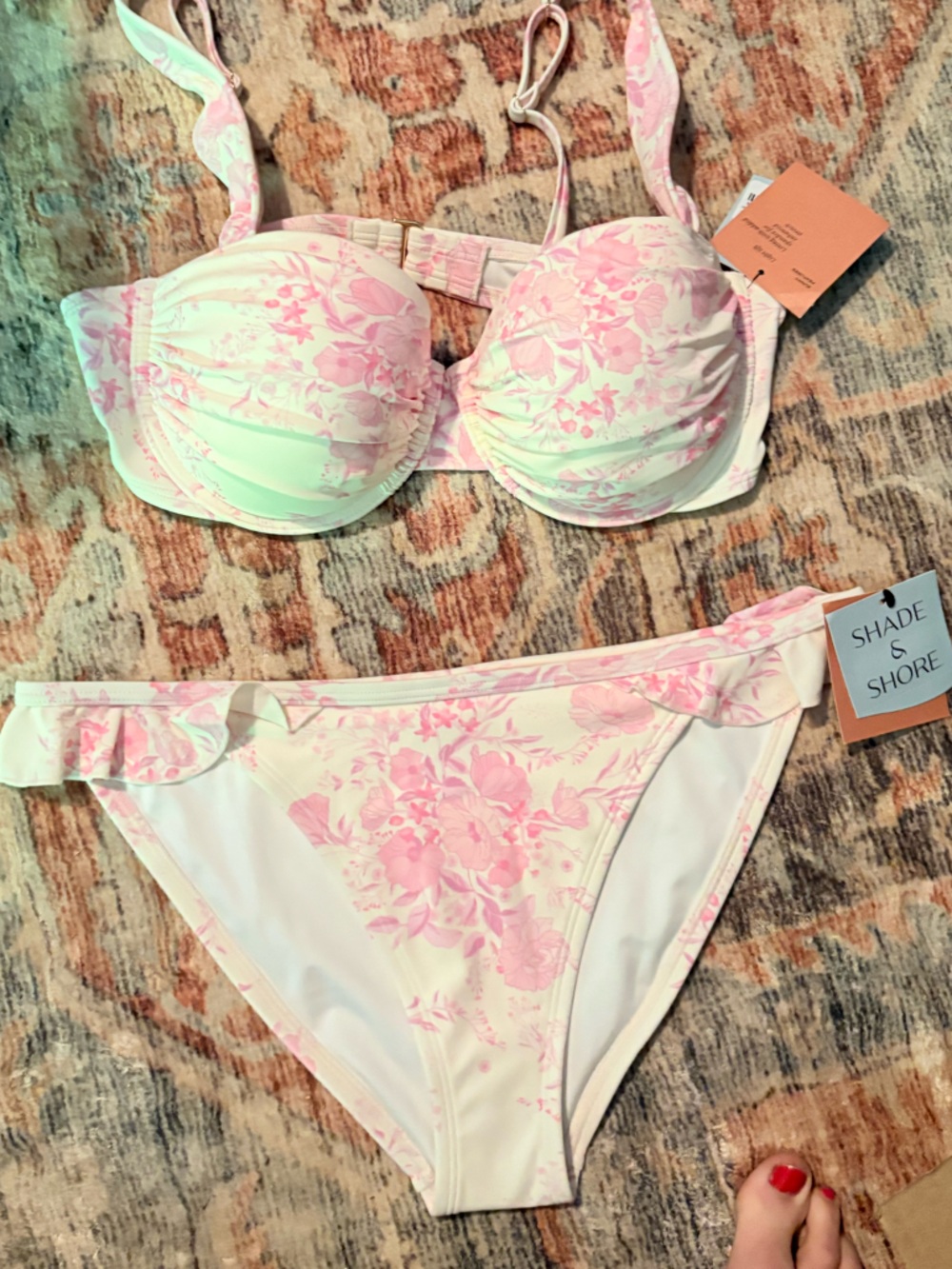Shade & Shore Blue-Accented Pink Floral Swim Set